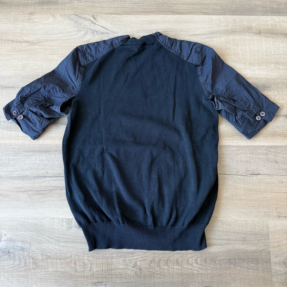 Marni Navy Blue Mixed Media Cotton Poplin Knit Short Sleeve Top - size 2 (IT 38) - Picture 3 of 7